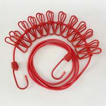 1pc Portable Travel Clothesline, Retractable Camping Clothesline, Adjustable Length With 12 Clips, Suitable For Indoor/Outdoor Drying Clothes, Household Items, Elastic Design For Backyard, Resort, And Hotel Balcony, Easy Installation And Space-Saving