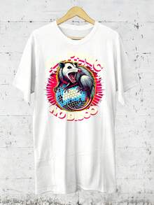 All Panic No Disco Opossum Funny Screaming Possum T-Shirt, 100% Cotton, Casual American Minimalist Men's Graphic Print Short Sleeve Crew Neck T-Shirt - 白色 - 查看 1