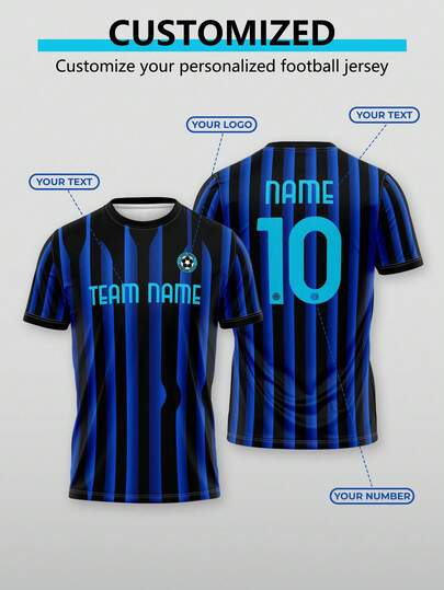 1pc Customized 2026 World Cup-Themed Inter Milan National Team Jersey For Serie A. Blue And Black Stripes Alternating With Patterns. Customizable With Your Own Number. Customized T-Shirt, A New Year Gift. A Personalized, Comfortable, Casual And Relaxed Sports-Style T-Shirt.