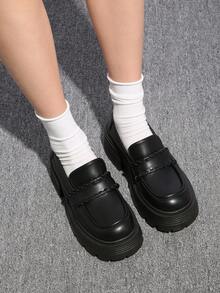 Women's Casual Commuting Fashion Thick-Soled Loafers - Black - View 5