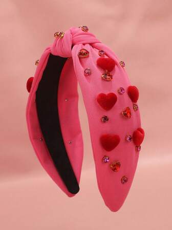 1pc Women's Valentine's Day Headband, Heart Knot Headband, Red & Pink Wide Top Knot Hair Band, Valentine's Day Hair Accessory Gift Head Accessories