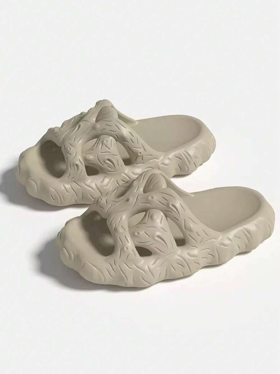 Women's & Couples' Champagne EVA Sole Slip-On Slippers, Tree Bark Textured Design, Non-Slip , Recommended Sandals For Spring/Summer - Champagne - View 1