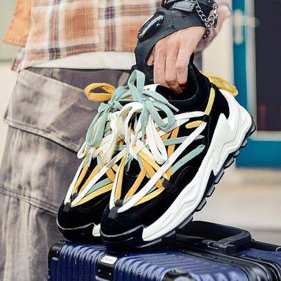 系带厚底运动鞋，时尚男士休闲鞋