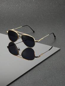 Classic Double-Bridge Water Drop Frame Glasses, Unisex, Thin Temples, Suitable For Outdoor Driving, Self-Driving Travel And Daily Rugged Style Outfits