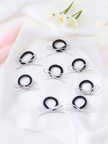 10pcs Silver Hair Ties, Suitable For Kids And Girls, Thumb-Sized, Children Hair Accessories, Ponytail Holders, Elastic Hair Bands, Hair Ropes, High Elasticity Hair Ties, Won't Damage Hair - Multicolor - View 6