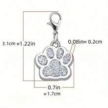 1pc Zinc Alloy Pet Dog ID Tag, Glitter Paw Print Pendant, Laser Engraved Logo Decoration