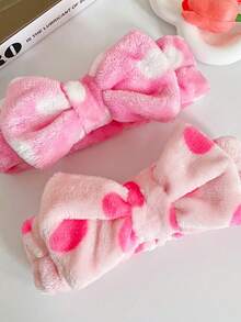 1 Pink Polka Dot Shower Cap Headband. Cute Elastic Bow Hair Accessories, Soft Polyester Bandanas For Women And Girls, Headscarves For Washing Faces, Home Bathroom Accessories, Winter Decorations. - Multicolor - View 3