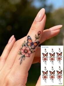STARTTOOS 小巧精致的玫瑰图案手指临时纹身贴纸，蝴蝶/玫瑰图案Y2K风格临时假纹身，适用于手腕、脚踝、肩膀、脖子、锁骨等部位，DIY嘉年华、情人节、派对节日礼物。防水逼真的身体纹身贴纸。 - 彩色 - 查看 13