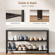 Shoe Bench With Seat, Bench With Storage Space, Shoe Rack With 2 Open Compartments, Bench 81 X 31 X 50 Cm Black - Màu Xám nhạt - Xem 7