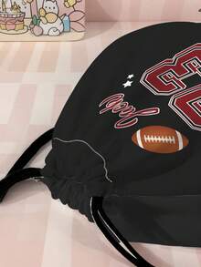 1pc Customized Name Cartoon Football Pattern Drawstring Backpack, Can Be Customized According To Your Unique Design, Perfect For Children, Print Your Own Name Or Print Sister And Classmate's Name As A Gift To Give To Others - Multicolor - View 10
