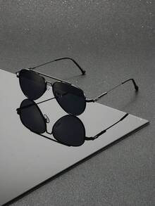 Classic Double-Bridge Water Drop Frame Glasses, Unisex, Thin Temples, Suitable For Outdoor Driving, Self-Driving Travel And Daily Rugged Style Outfits