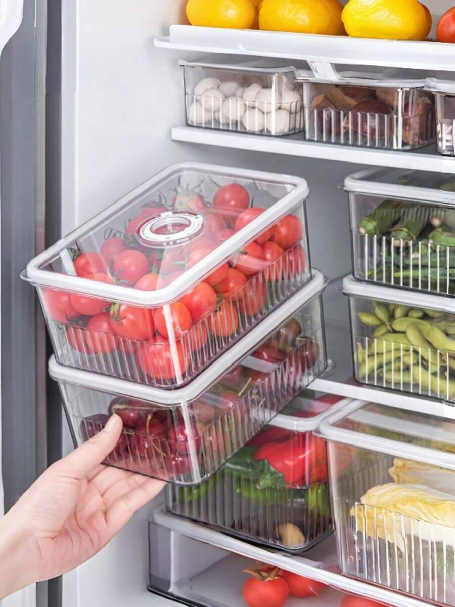 1/3pcs Rectangular Plastic Sealed Storage Box With Lid, Suitable For Refrigerator, Market Stall Display And Kitchen, Refrigerator Storage Box, Plastic Kitchen Storage Box, Transparent Airtight Food Container, Suitable For Vegetables And Fruits, Suitable For Holiday Parties, Valentine's Day And Other Occasions - Multicolor - View 1