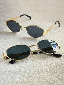 Oval Metal Frame Women's Fashion New Y2K Streetwear Polygonal Glasses - M12 Gold Tea 1 Pair M12-2 Gold Gray 1 Pair - View 3