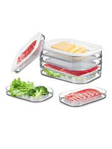 Stackable Refrigerator Food Storage Container (With Lid), Suitable For Storing Cooked Food, Bacon And Luncheon Meat, Suitable For Storing Cold Cuts, Sausages, Cooked Meat And Ready-To-Eat Meals, Also Suitable For Food Refrigeration And Freezing. - Multicolor - View 4