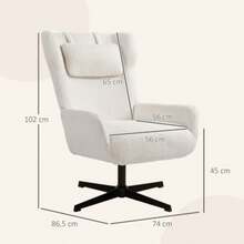 Accent Chair, Upholstered Chair With Fleece Cover, Swivel Base, Metal Frame, Cream White - White - View 2