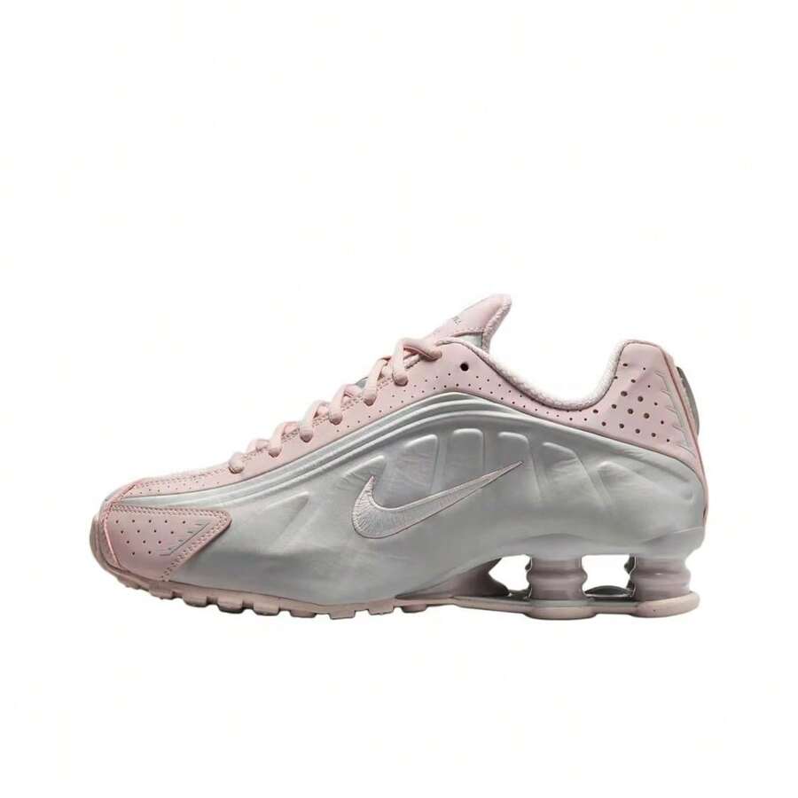 Nike Shox R4 Barely Rose Comfortable Non-Slip Durable Low-Top Casual City Commute Running Shoes, Women, Pink