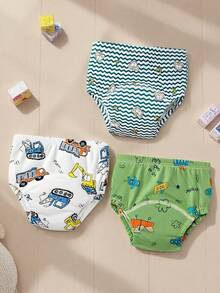3 件男女通用儿童可重复使用如厕训练内裤，防水透气卡通尿布，适用于如厕训练和失禁，适合 12 个月至 3 岁的男孩和女孩