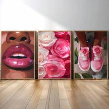 3PCS Poster, Sneaker Print Flower Art,Fashion Wall Art Decor Art,Pink Floral Decorations, A Gift For A Girl,Canvas Art Wall, Room Posters, Home Decoration, Room Decoration Items, Bedroom, Kitchen, Living Room, Corridor Decoration, Optional Frames - 3PCS - View 8
