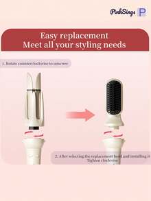 PinkSings 三合一多功能美发工具，自动卷发棒，配有2个陶瓷卷筒（32毫米、38毫米）和直发梳，卷发器和直发梳，3档温度可调，带定时器和负离子功能 - 黃色 - 查看 4