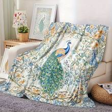1pc Retro Peacock Print Throw Blanket - Soft, Warm, And Colorful With Floral Patterns, Holidays, Travel, Camping, Office, And Home Decor, Cozy Nap Accessory |   Whimsical Decor |   Vibrant Design, Peacock Decor - Nhiều màu - Xem 2