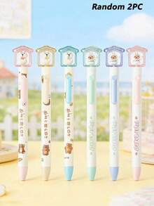 2支装创意温馨小屋造型中性笔，可爱兔子造型，旋转式设计，0.5毫米黑色细尖，适合学校、办公室、家庭使用，学生奖励，礼品，趣味减压速干签名笔 - 彩色 - 查看 13