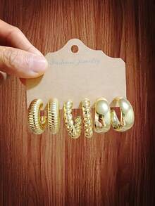 3-9 Pairs Thick Gold Tone Hoop Earrings Set, Low Allergy Thick Gold Earrings For Women - Gold - View 4