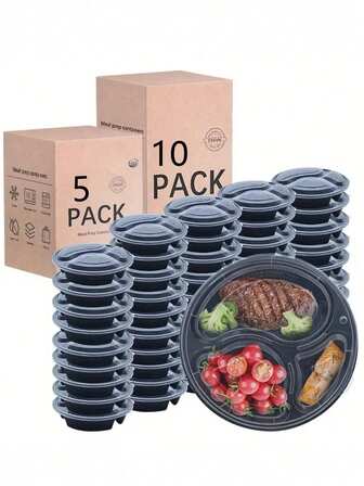 5/10/15/30 piezas Recipientes para preparación de alimentos de 38 onzas con 3 compartimentos y tapas, recipientes portátiles con tapas, recipientes portátiles para alimentos convenientes.