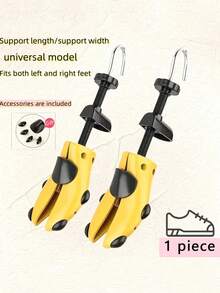QKC 1pc Unisex Adjustable Shoe Stretcher, Made Of Plastic With Rubber Anti-Slip Pad, Suitable For Sports Shoes, Leather Shoes, High Heels And Other Shoes Widener And Lengthener - Yellow - View 3