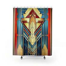Shower Curtain |   Frank Lloyd Wright Inspired Bathroom Accessories |   Mid Century Modern Decor Home Decor |   Bathroom Curtain |   USA Made 52-275Polyester Fabric, Contains Plastic Hooks ,Housewarming Gift, Couple Gifts, Mother's Day Gifts - 彩色 - 查看 3