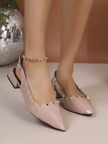 Giày sandal đế bằng đính đá, mũi nhọn, giày dự tiệc, giày bít mũi, quai ngang, kiểu dáng thời trang mạng xã hội, màu hồng, thích hợp cho thanh thiếu niên và học sinh. - Hồng - Xem 7