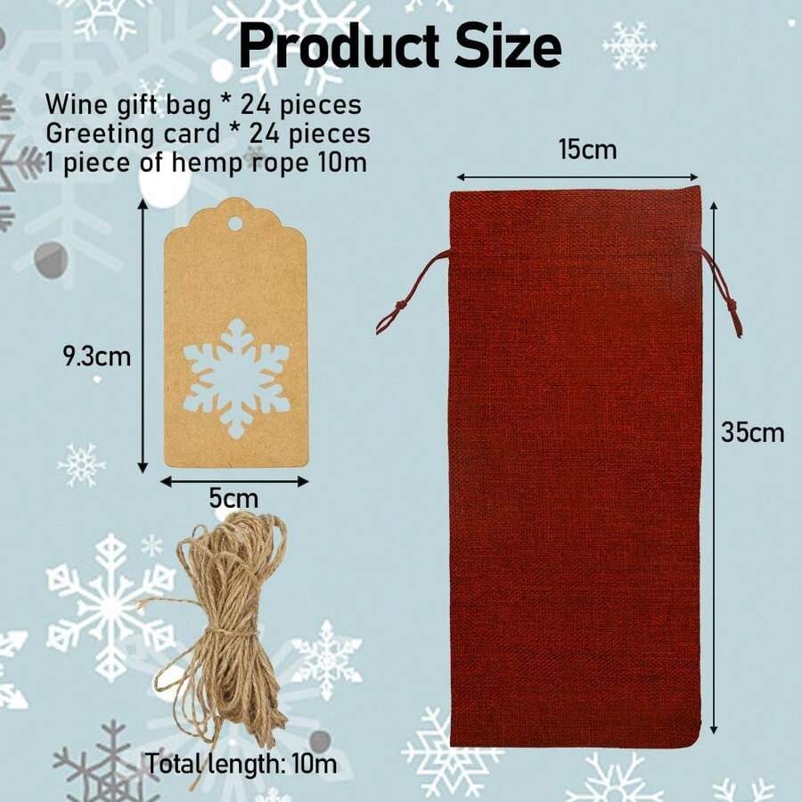 24 Piezas Bolsas de Regalo de Vino, Arpillera Reutilizable para Botellas, Navidad, Con Etiquetas y Cuerdas, Cordón - 1 - Ver 1
