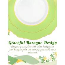 150Pcs Green Plates Disposable - Baroque Green And Gold Plates - 25Guest Plastic Dinnerware Ideal For Party/Spring/Picnic - 綠色和金色 - 查看 2