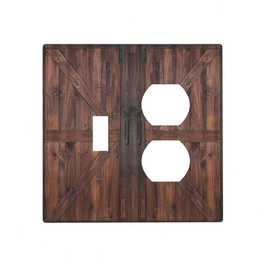 Light Switch Cover Plate Brown Country Barn Door Retro Wood Plank 2 Gang Decorative Switch Plates 1 Toggle Duplex Combo Outlet Covers GFCI Wall Plates For Farmhouse Cabin Decor - 棕色鄉村穀倉門復古木板 - 查看 1