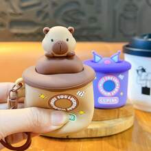 1pc Capybara U-Shaped Pillow Keychain, Soft Silicone U-Shaped Pillow, Suitable For Office Workers And Students To Relieve Stress During Breaks, Small Size Won't Take Up Desk Space, Cute Capybara Design Can Be Hung On Backpack Side Pocket - Multicolor - View 6