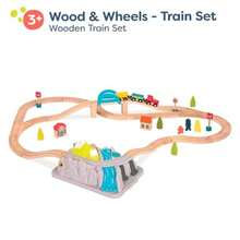 B. Toys 47-Piece Wooden Train Set Train Tracks and Accessories Storage Bucket with Mountain Lid Classic Toys For Toddlers 3 Years + Wood and Wheels - Train Set - Z324 - Ver 3