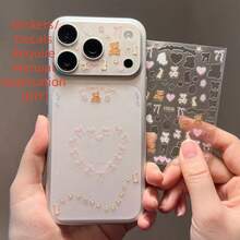 Película para lente de Apple 17 Pro/ProMax + Pegatina, pegatina decorativa transparente DIY, pegatina de osito de peluche aplicable a protector diario, oficina, hogar, protector de lente, cubierta de cámara de teléfono a prueba de agua, a prueba de golpes, resistente a caídas y arañazos - Rosa Pálido - Ver 10