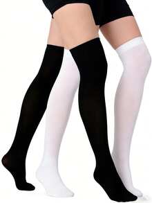 1/2/3 Pairs Velvet Over-The-Knee Socks, Slimming Mid-Calf Socks, Decorative Thigh High Socks, Outdoor Tall Socks, JK School Girl Style, Sports Socks, Suitable For Daily Wear All Year Round - Velvet Knee-high Socks - View 3