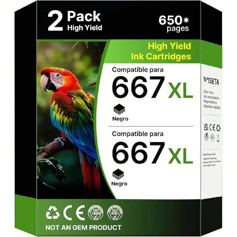 Cartuchos de Tinta Compatible para HP 667 667XL 667 XL Compatible con HP DeskJet Ink Advantage 2374 1275 2375 2376 2775 2776 y DeskJet Plus 6475 6476 6075 (2 Negro),37543737 - Rosa Oxidada - Ver 1