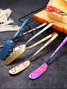 1 pieza Cuchillo mini de acero inoxidable para postre, cuchillo para desayuno, espátula para untar, para pan, mermelada, mantequilla, queso y postre, espátula para mantequilla, cuchillo multiusos para cortar mantequilla, pan, pastel, apto para cocina, comedor, fiesta, lavavajillas - Multicolor - Ver 2