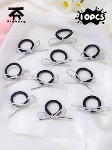 10pcs Silver Hair Ties, Suitable For Kids And Girls, Thumb-Sized, Children Hair Accessories, Ponytail Holders, Elastic Hair Bands, Hair Ropes, High Elasticity Hair Ties, Won't Damage Hair - Multicolor - View 10