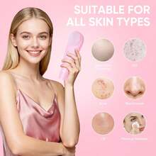 Stepcare Silicone Face Scrubber Blackhead Scraper Rechargeable 2-In-1 Facial Cleansing Brush & Skin Spatula Duo, IPX7 Waterproof Exfoliating Massager Deep Cleansing For Women And Men(Peachy Pink) - Baby Pink - View 2