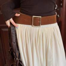 纯色休闲PU皮腰带，百搭时尚简约设计，适合搭配裤子、西裤、牛仔裤、裙子，收紧腰身 - 黑色 - 查看 3