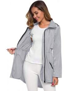 Women's Long Raincoat With Hood Outdoor Lightweight Windbreaker Waterproof - Lgr - Xem 5