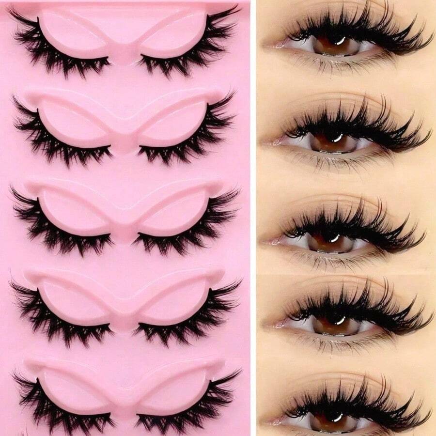 5 Pairs Fluffy Faux Mink Lashes - Wispy Volume 3D Effect, Reusable & Lightweight False Eyelashes For Natural To Glamorous Look - Black - View 1
