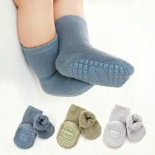 3 Paar Neugeborenen Baby einfarbige Crew Socken, knöchellang, flauschig, warm, dick, rutschfest, für Baby Jungen und Mädchen - Verschiedenfarbig - Übersicht 6