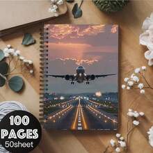 A5 螺旋装订横线笔记本，航空主题 - 飞机图案封面，便携式飞行日志本，适合学校、旅行、办公 - 送给飞行员、学生、航空爱好者的礼物 - A - 查看 33