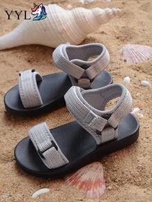 New Fashion Summer Baby Comfortable Hook And Loop Non-Slip Wear-Resistant Beach Sandals, Solid Color Lightweight Stylish Easy To Match, Minimalist Style, Campus Style, Casual Sports Sandals, Suitable For Daily Wear - Grey - View 4