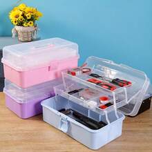 1pc 3-Layer Plastic Storage Box, Multi-Purpose Storage Box, Household Folding Tool Box, Portable Art & Craft Box, Sewing Supplies Organizer, Medicine Box - Pink - View 6