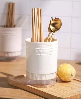 1 pieza Soporte japonés para palillos de cocina con escurridor, soporte de dos niveles para palillos, cucharón y organizador de utensilios de cocina