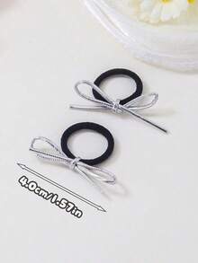 10pcs Silver Hair Ties, Suitable For Kids And Girls, Thumb-Sized, Children Hair Accessories, Ponytail Holders, Elastic Hair Bands, Hair Ropes, High Elasticity Hair Ties, Won't Damage Hair - Multicolor - View 3